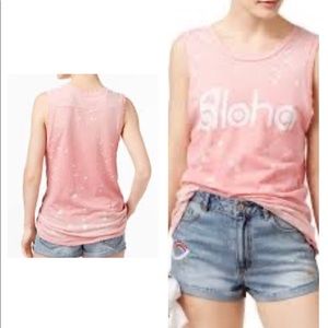 Junk Food Two Tone Pink Aloha Sleeveless Graphic T-Shirt Top Women’s Size Large